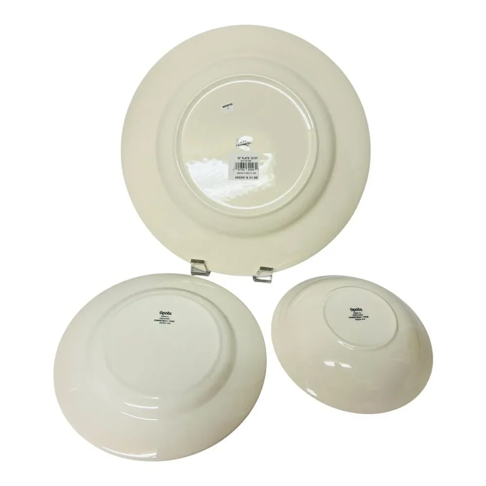 Spode Christmas Tree Stoneware 3 Pc Set Dinner‎ Saucer Plate Bowl NO MUG Box